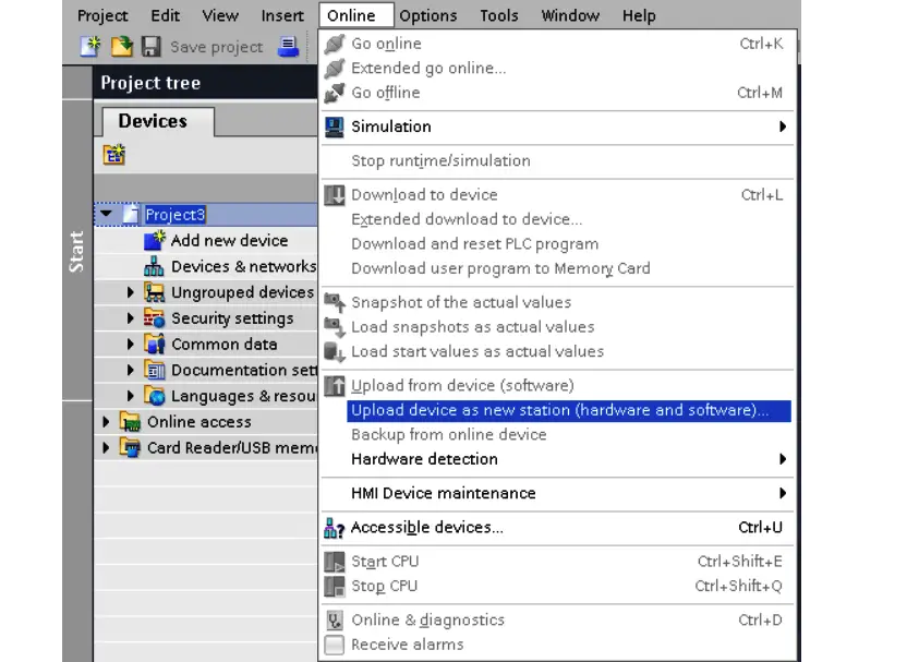 Upload Device as New Station in Siemens PLC