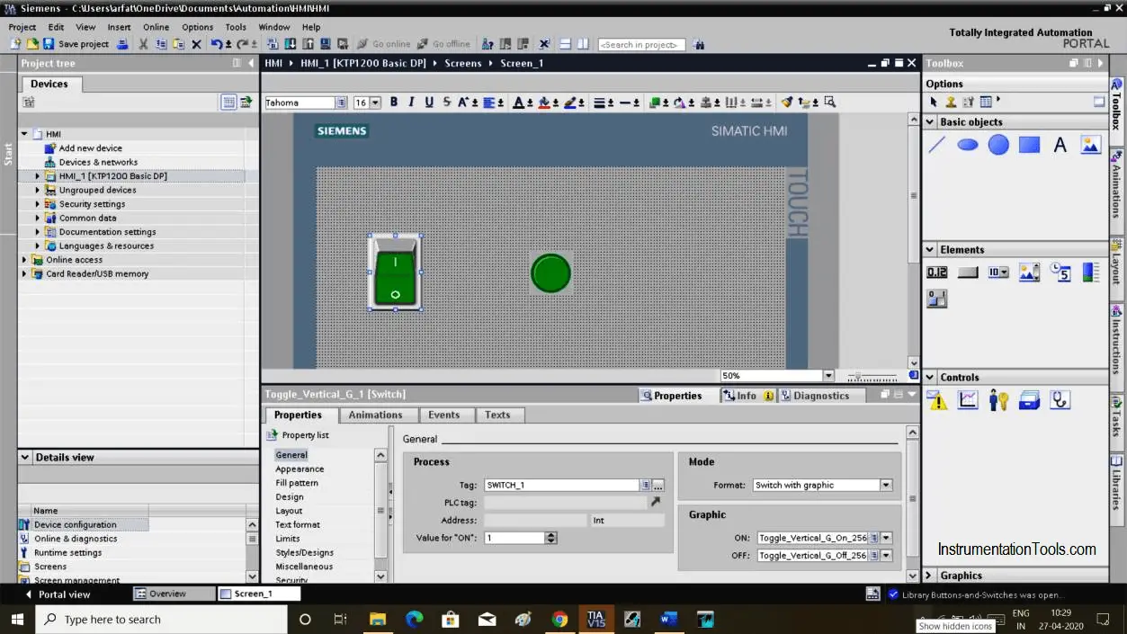 Configure Switch and Lamp in HMI Screen