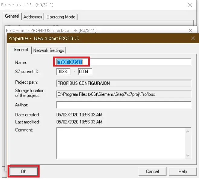 Profibus Network Settings