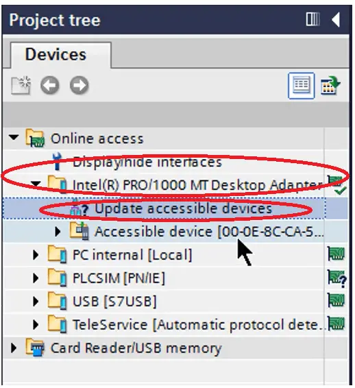 accessible devices in Tia portal