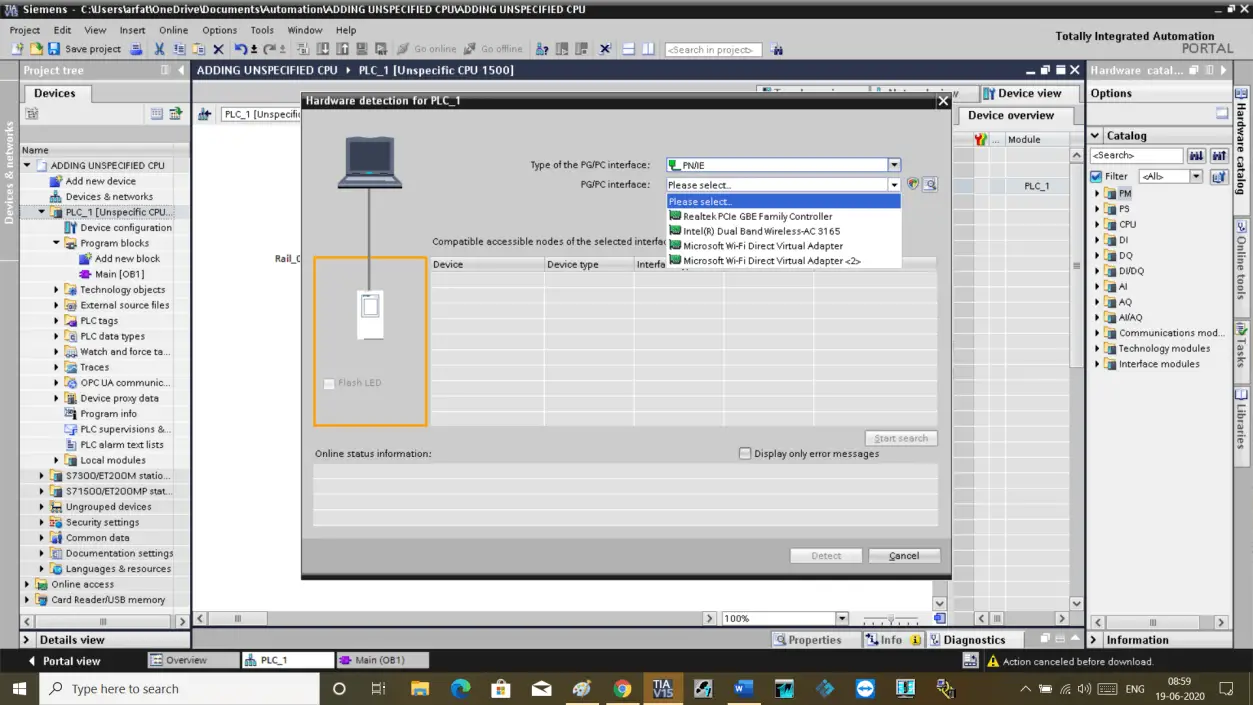 Assign CPU in Siemens PLC