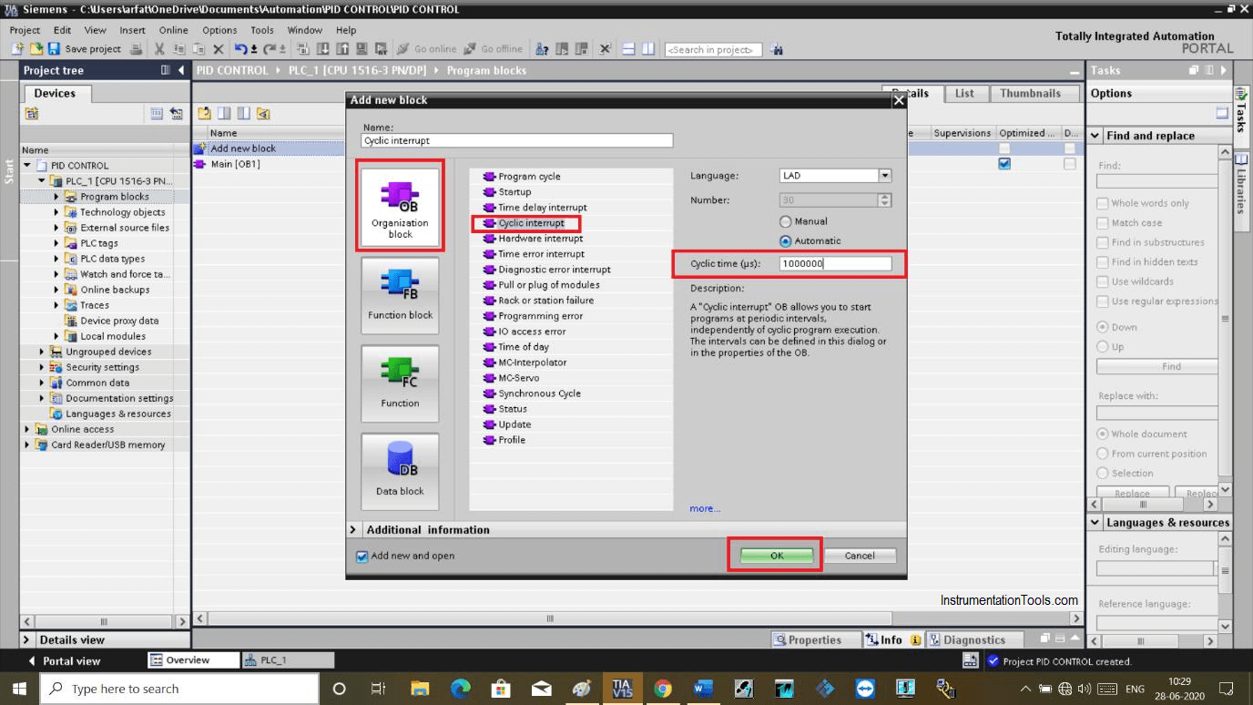 Cyclic interrupt in Tia Portal