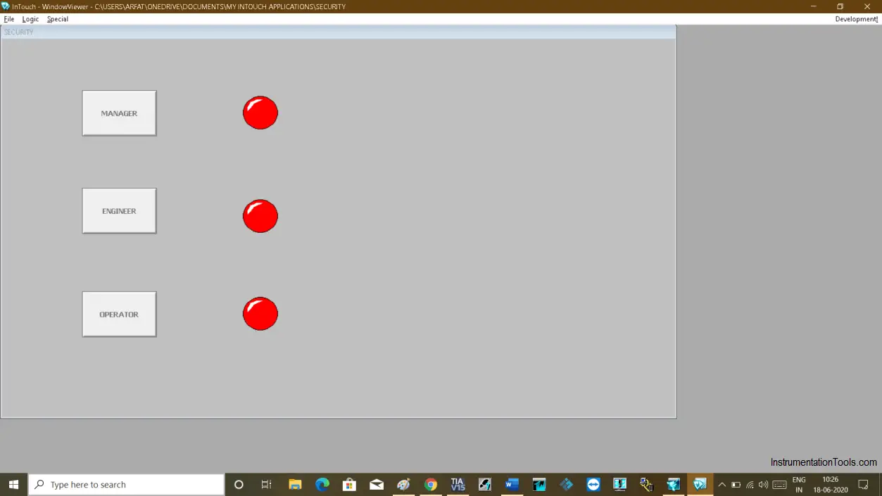 InTouch SCADA Runtime Window