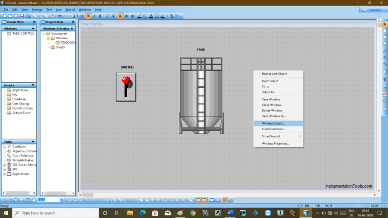 Tank Filling and Emptying using Intouch Scada Script