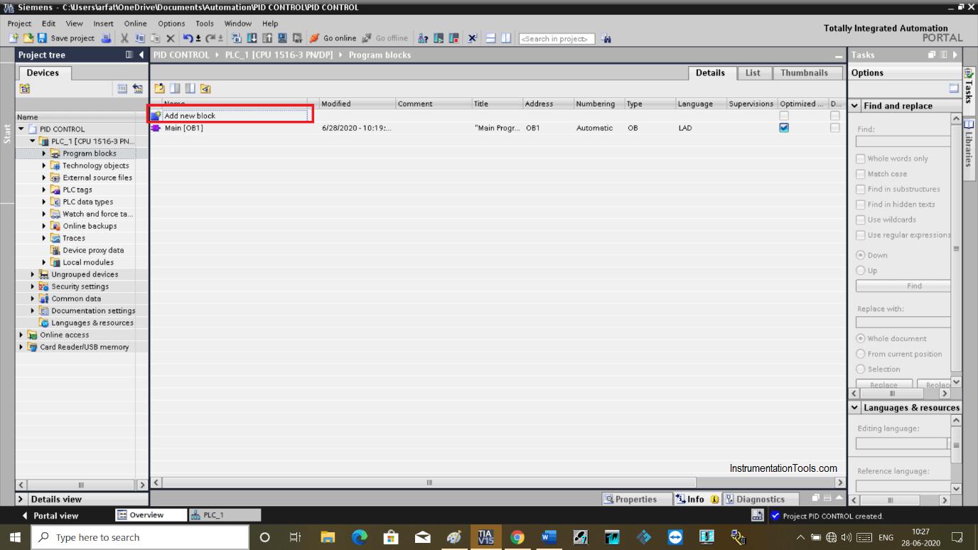 PID Block in Siemens TIA Portal