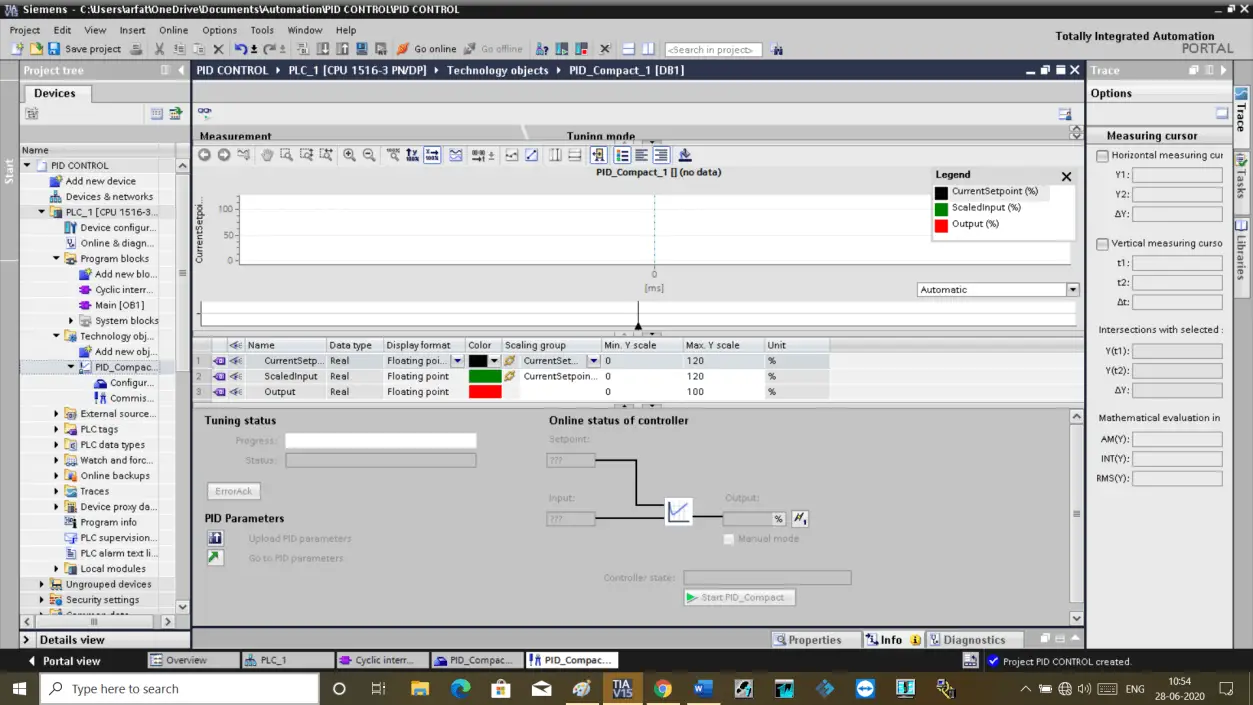 PID commissioning window