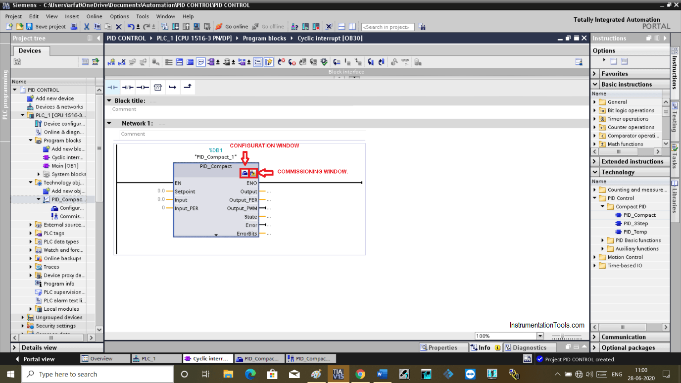 PID configuration window