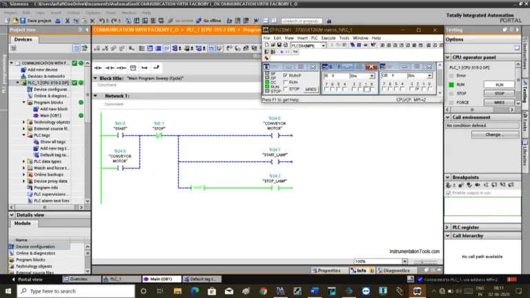 Communication between Factory IO and Siemens Tia Portal