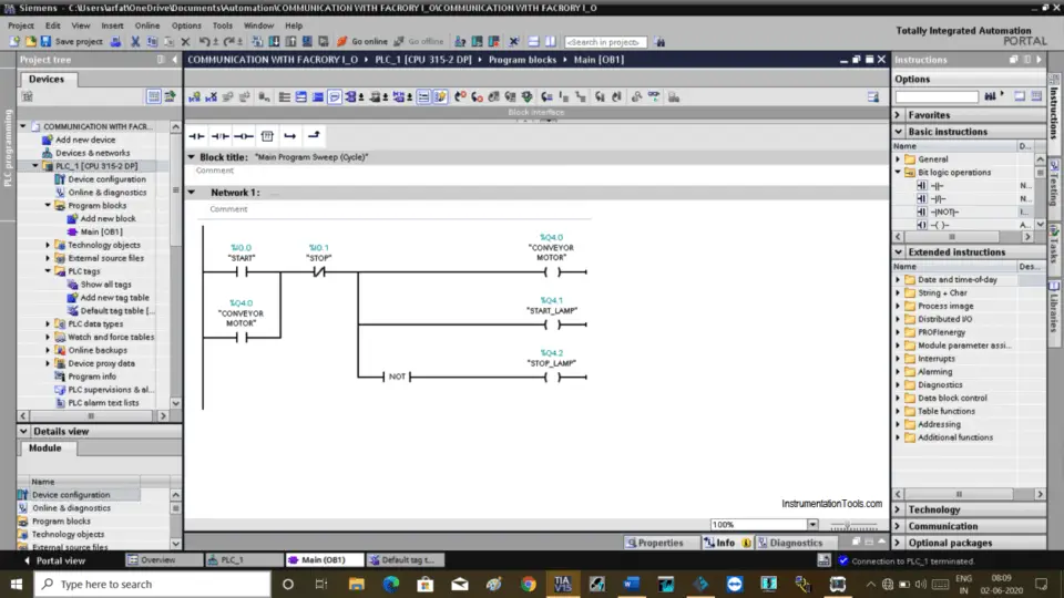 Communication between Factory IO and Siemens Tia Portal