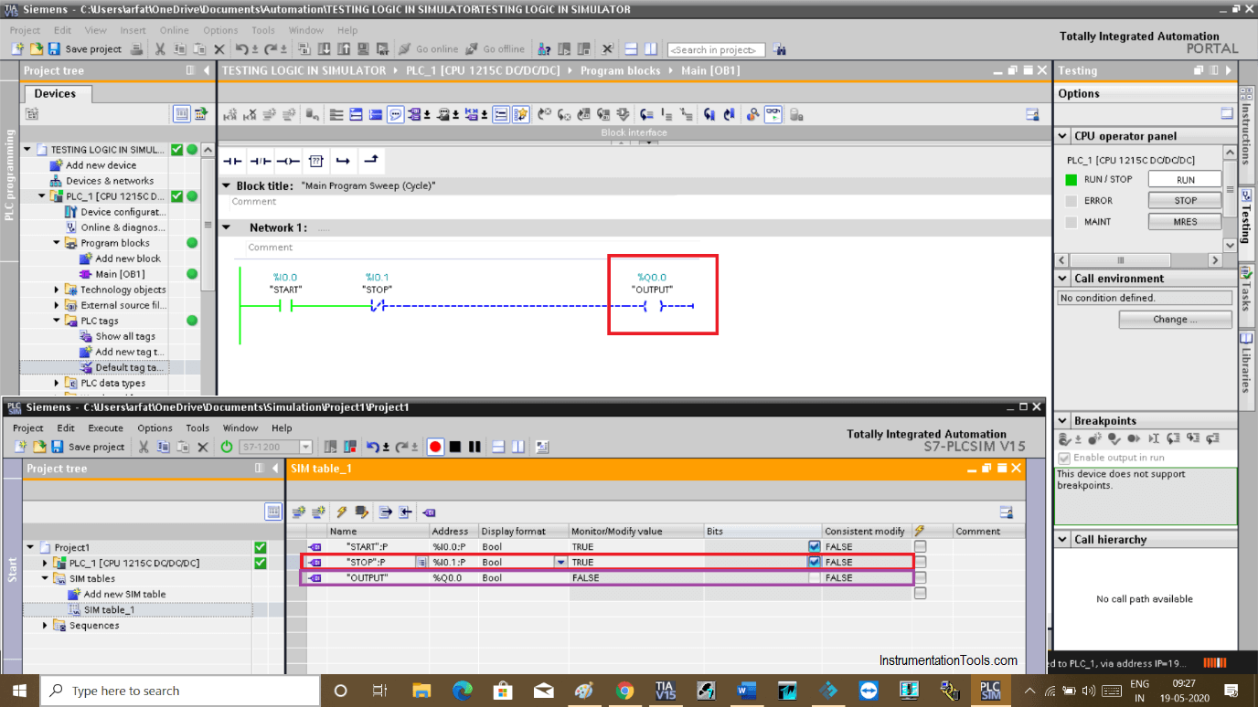 Simulator in S7-1200 and S7-1500 PLC