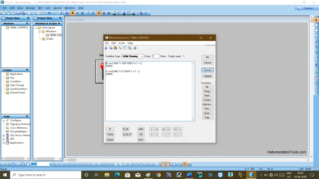 Tank Filling and Emptying using Intouch Scada Script