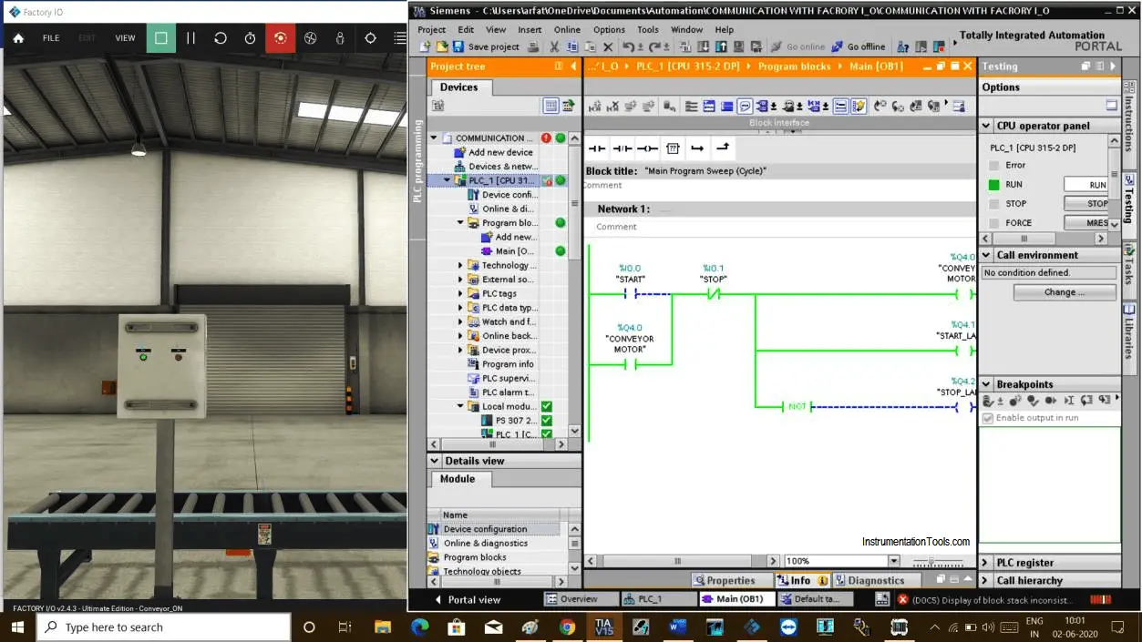 Test the logic in Factory IO