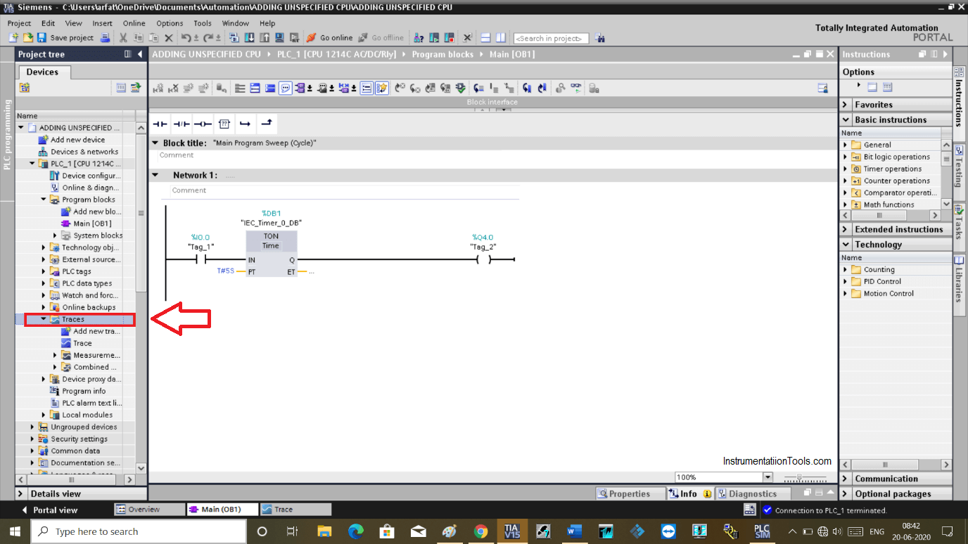 Tracing within a Siemens PLC