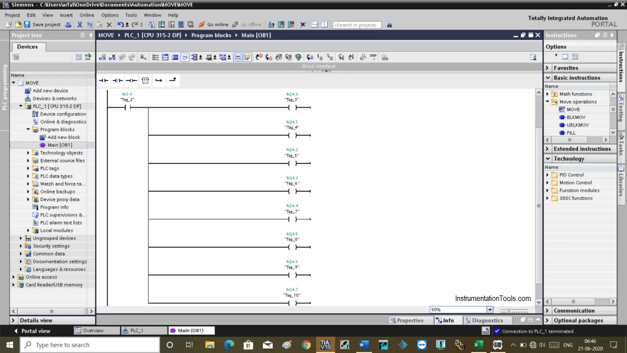 Example of Move Ladder Logic