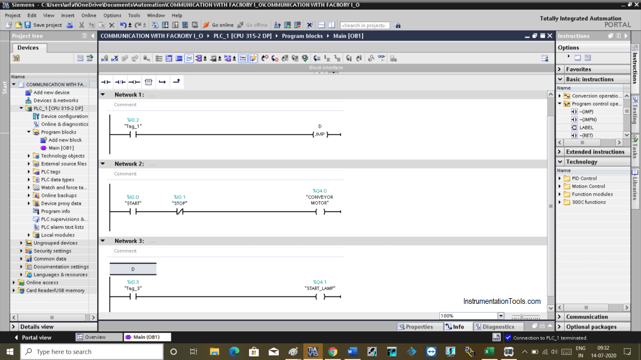 Jump Instruction in Siemens Tia Portal