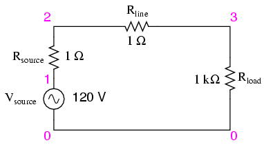 SPICE circuit with single sine-wave source.