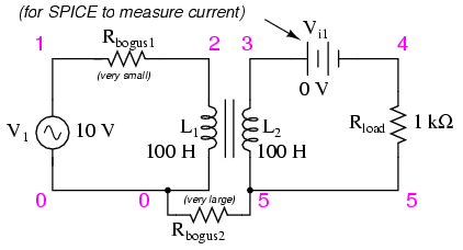 Spice circuit for coupled inductors.