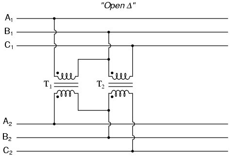 Phase Wiring for “V” or “open-Δ” Transformer