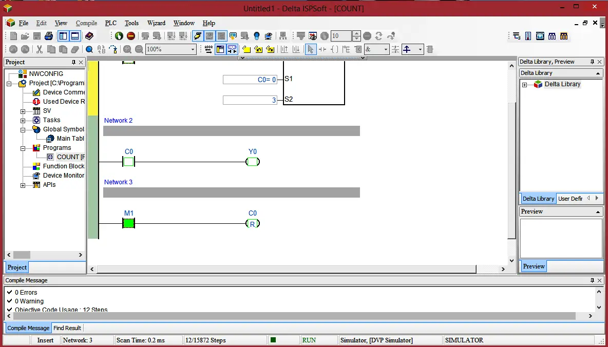 Delta PLC Counter with Comparison InstrumentationTools