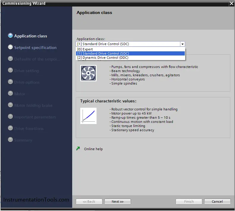 Select the application of your motor to fit the drive