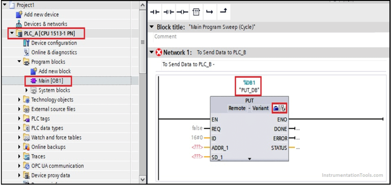 PLC to PLC Communication using S7 Connection PUT & GET Instructions