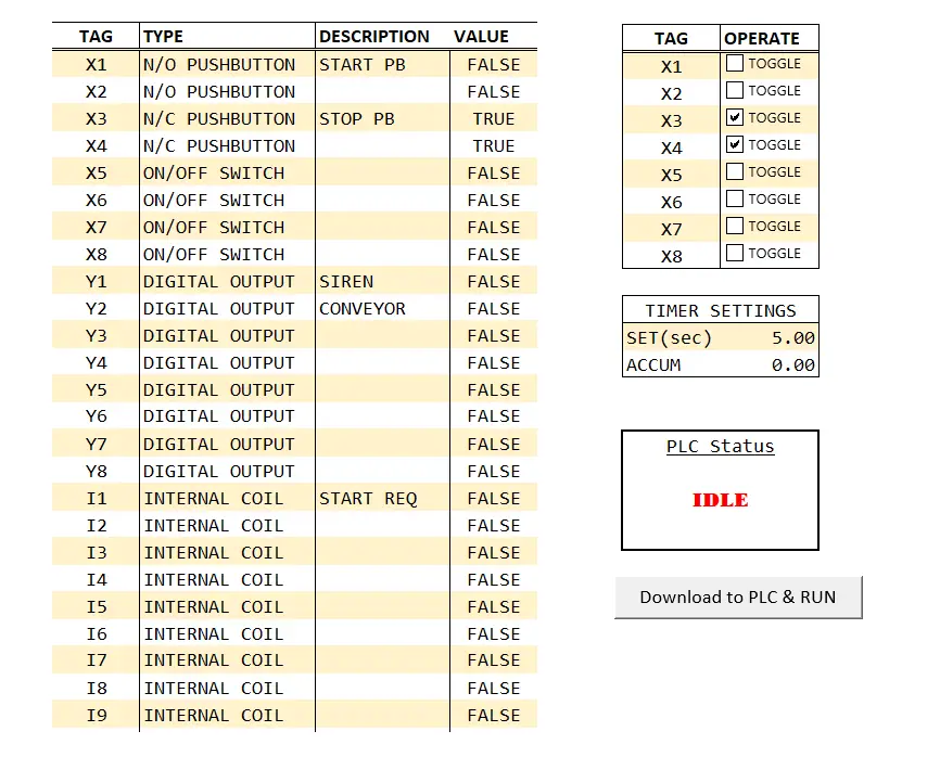 PLC Programming in Excel File