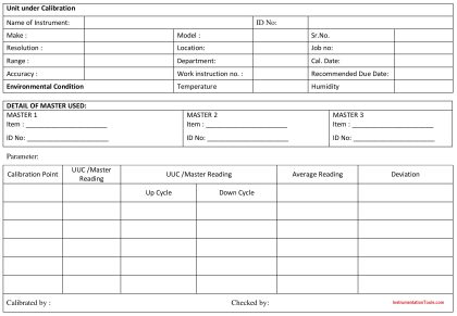 Sample Raw DataSheet for Pressure Calibration - Inst Tools