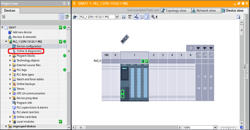 Online and Diagnostics of Siemens PLC