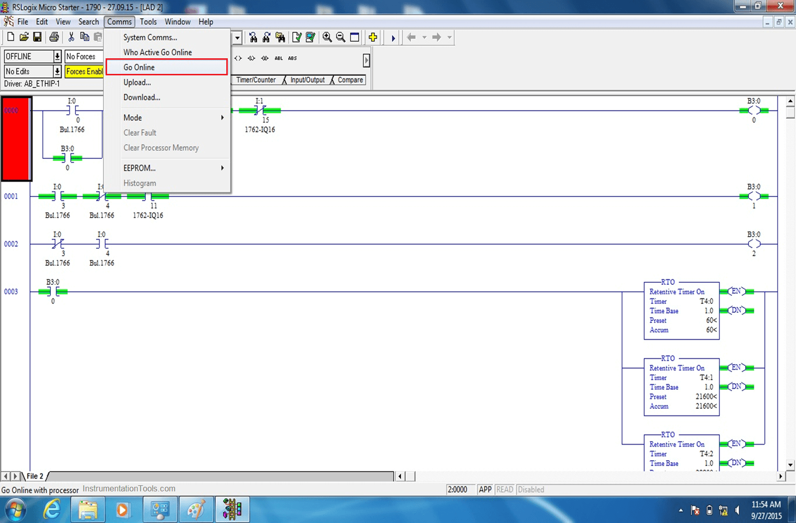 Go Online in RS Logix 500 PLC