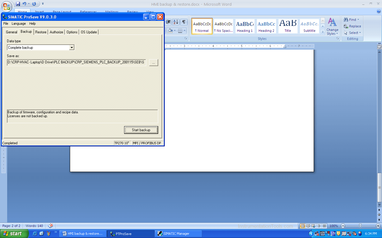 How to Backup and Restore from Simatic Prosave HMI?