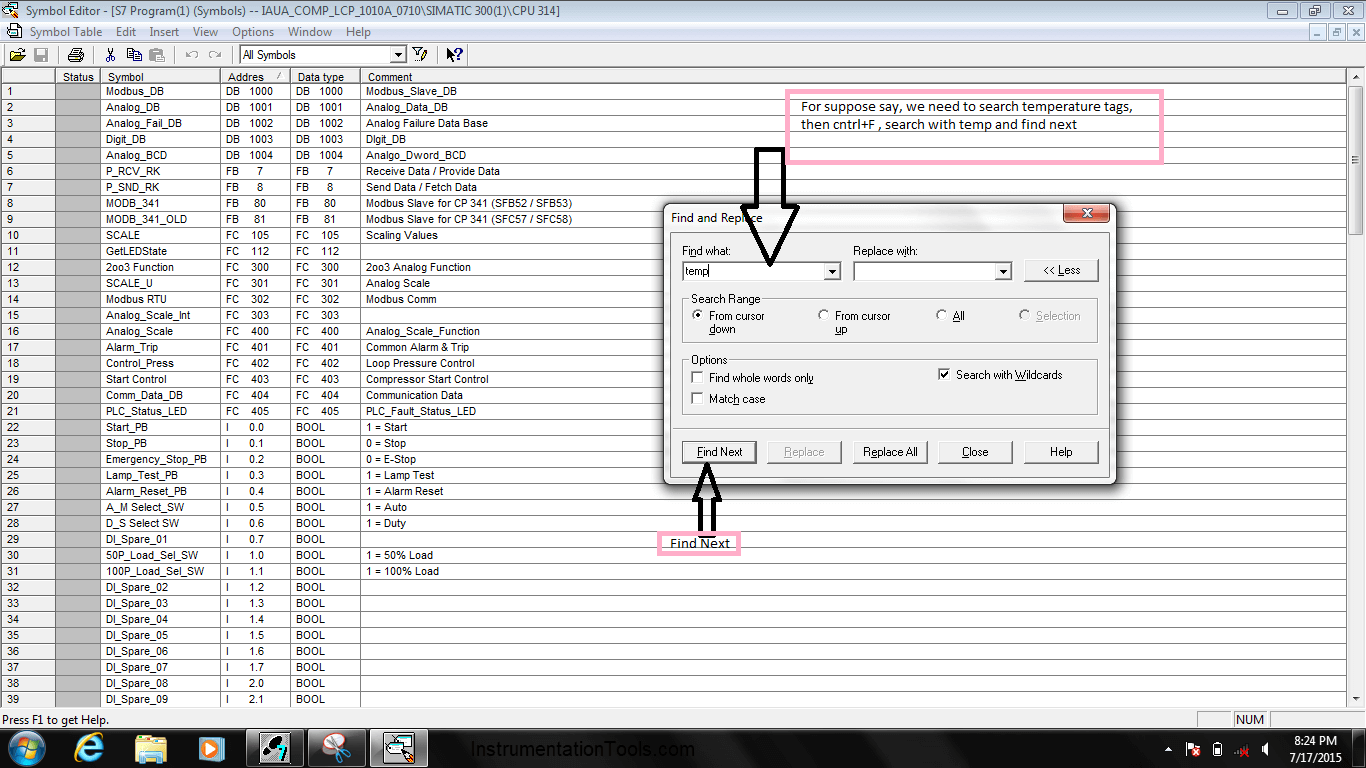 Search for required tag in Simatic Manager