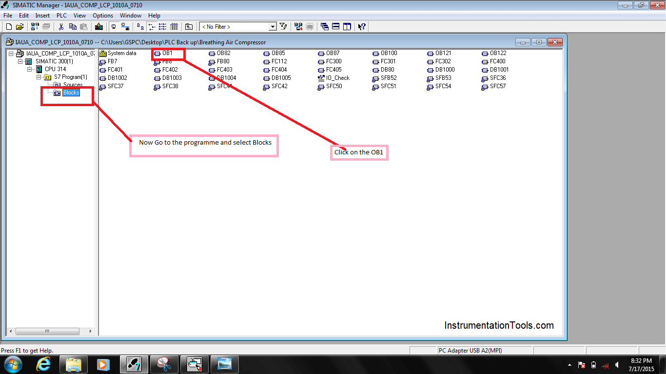 Blocks and OB1 in Simatic Manager