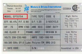 Electrical Motor Model number and serial number