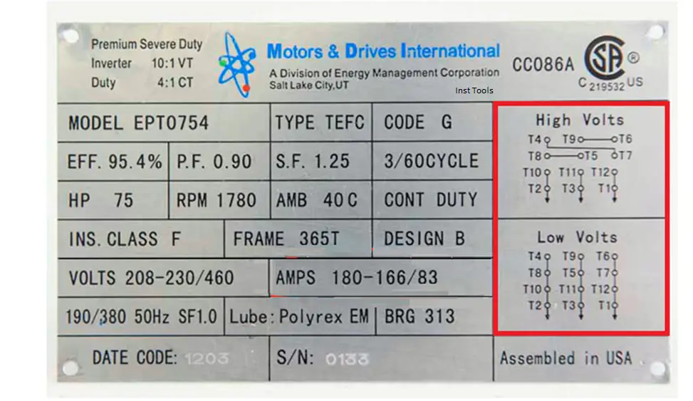 Motor Voltage connection diagrams