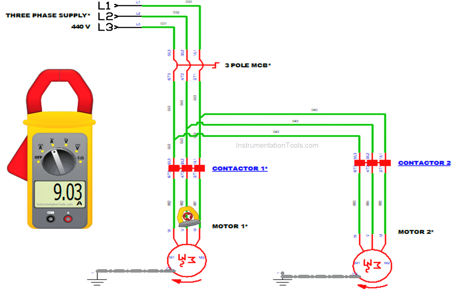 Three phase motor sequence start control circuit diagram