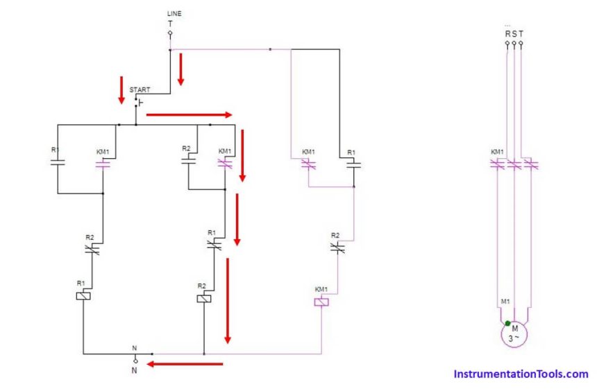 Motor Classic Control Circuits using Single Push button