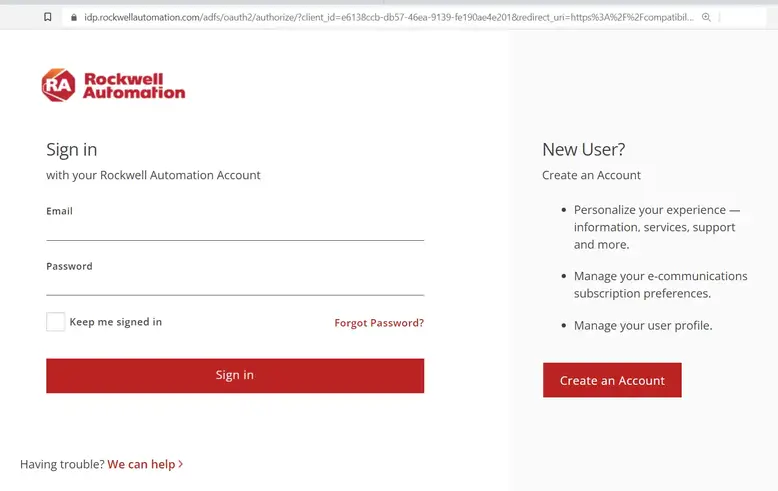 Sign in with your Rockwell Automation Account