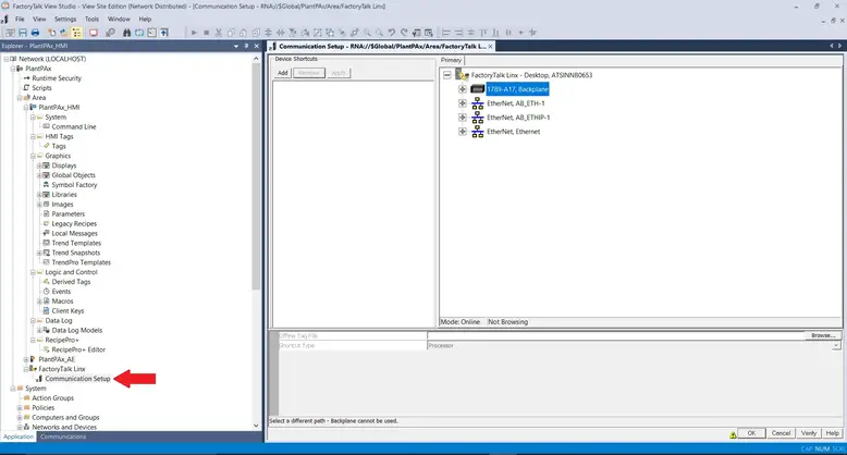 Communication Setup in Factory talk Linx