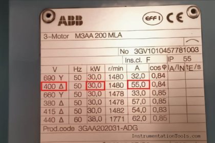 Three phase induction motor nameplate