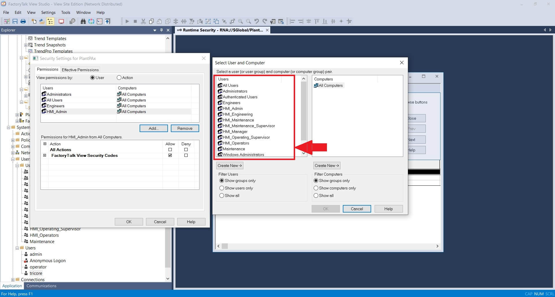 created user groups in hmi