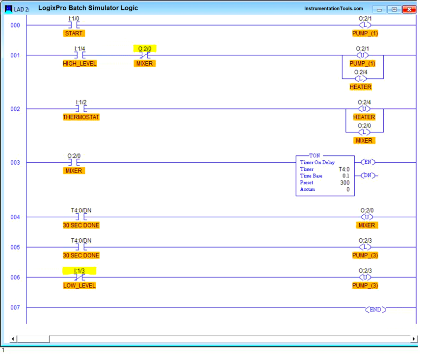 Batch Simulator PLC Example Program using LogixPro Simulator