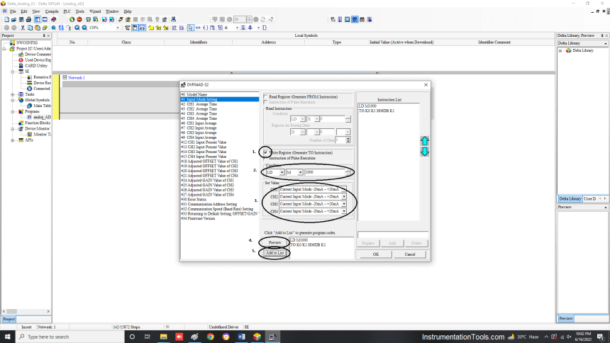 Configure Analog Inputs and Outputs in Delta PLC