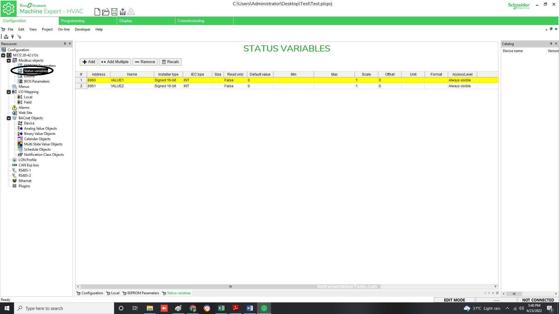 Status Variables in HVAC Software