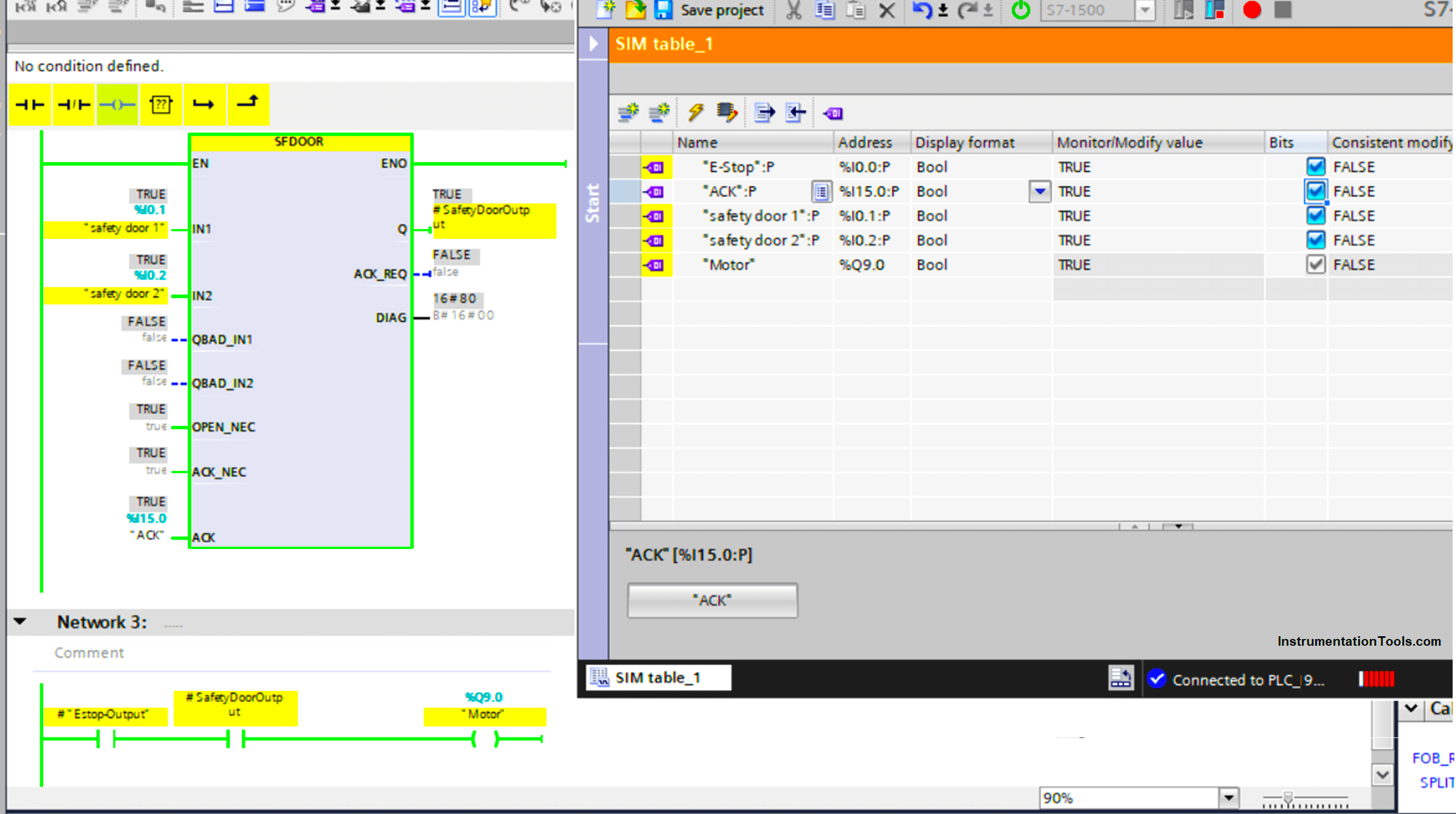 Programming safety function using PLC