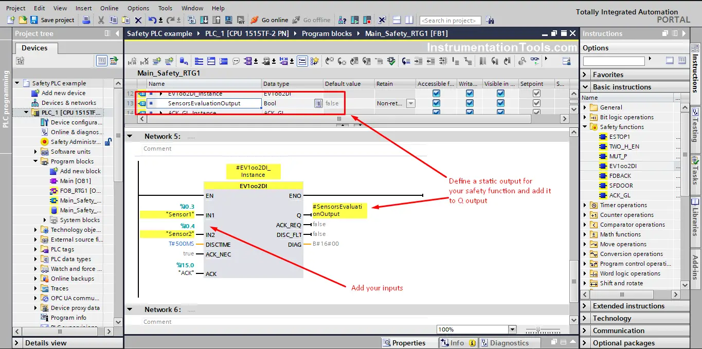 1oo2 safety instruction in Siemens TIA Portal