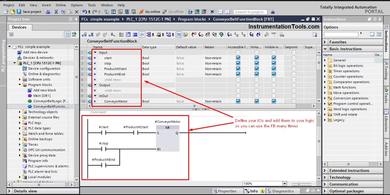 Create your FB logic in PLC Programming