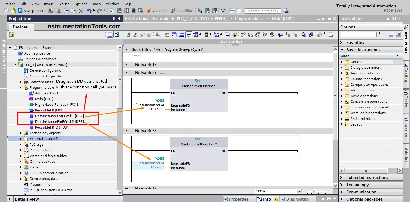 PLC Assign the DB to the FC call