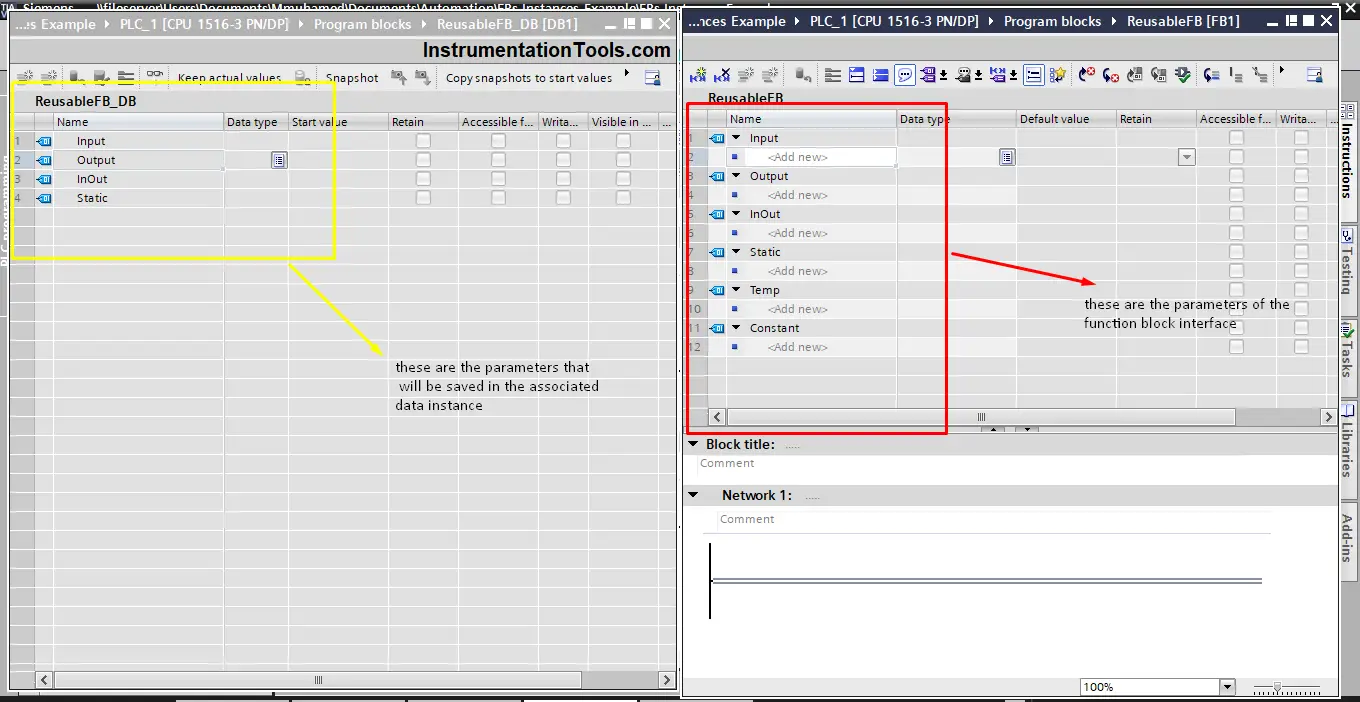 PLC Data is saved inside the data instance