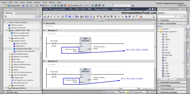 Static and Temp Variables in PLC