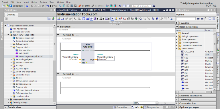 Tia Portal - OB10 Time of Day Interrupt Organization Block